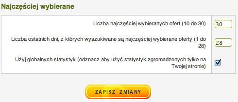 Ustawienia najszęściej wybieranych ofert
